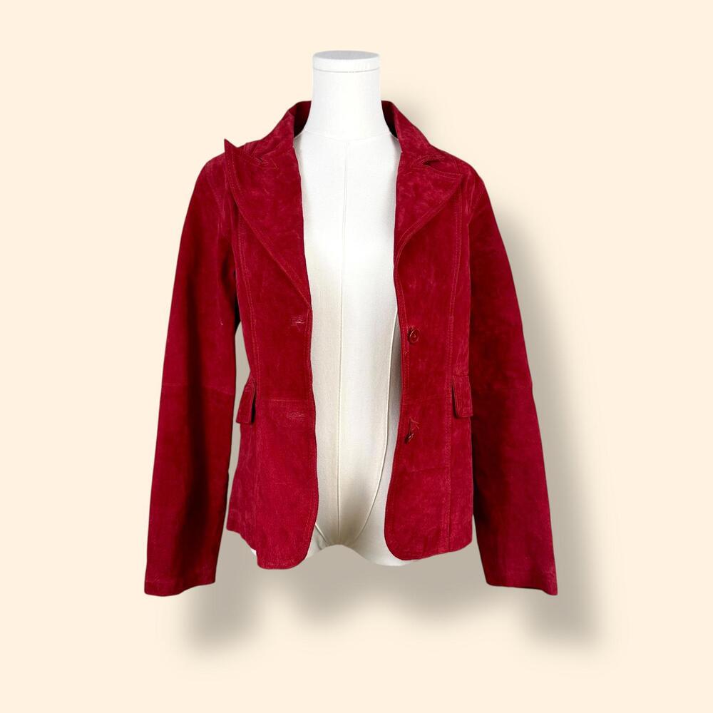 Women's Rare Vintage Y2K Lipsy Red Leather Suede Western Style Jacket Medium